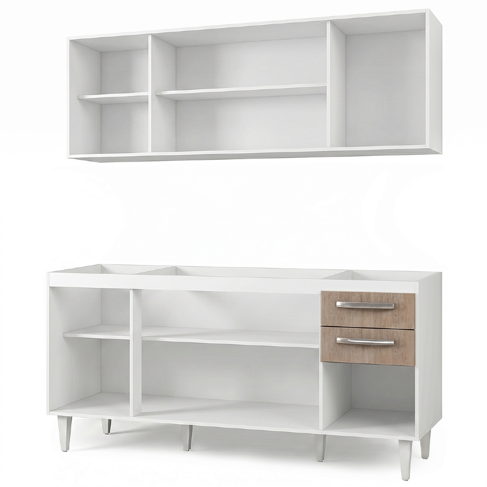 Armário Aéreo Panamá e Balcão Gabinete Para Pia 160cm Áustria Branco/Castanho - Lumil Móveis