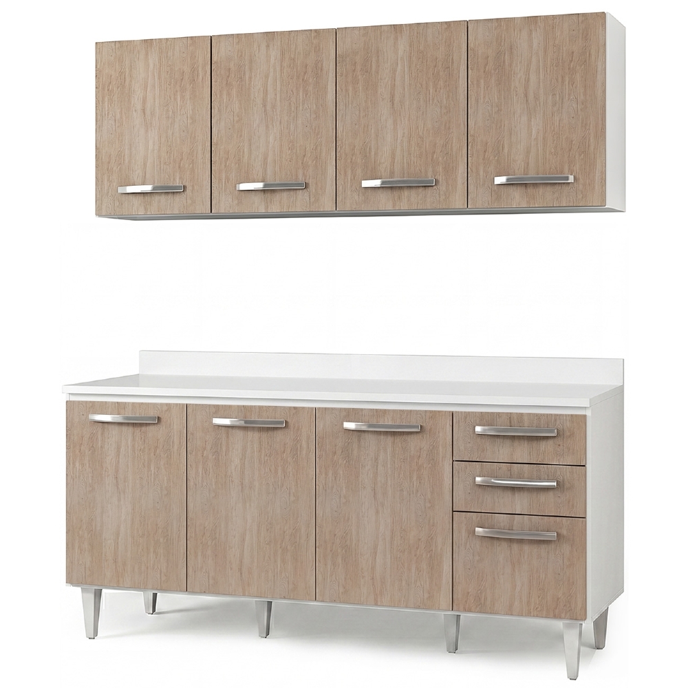 Armário Aéreo Panamá e Balcão Gabinete 160cm com Tampo Áustria Branco/Castanho - Lumil