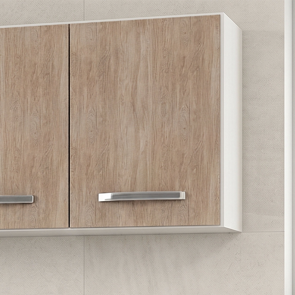 Armário Aéreo Panamá e Balcão Gabinete 160cm com Tampo Áustria Branco/Castanho - Lumil