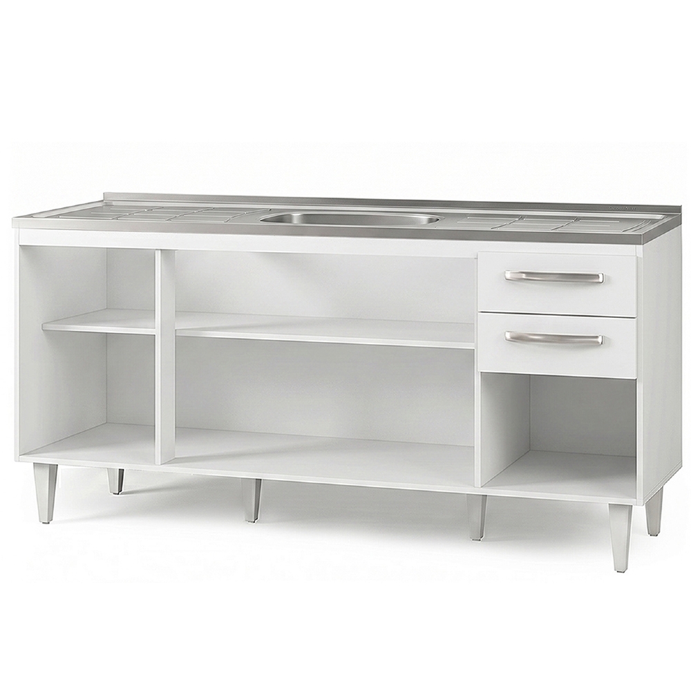 Balcão Gabinete Áustria com Pia Inox 160cm 4 Portas Branco - Lumil Móveis