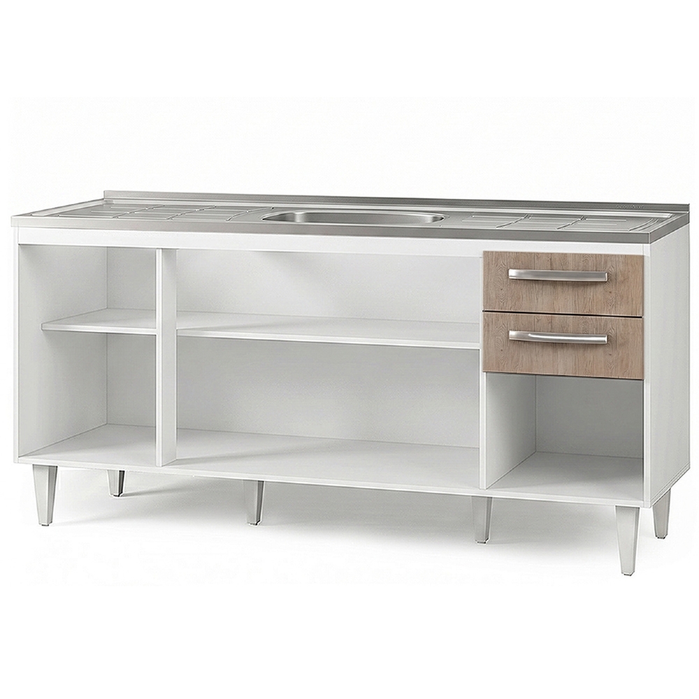 Balcão Gabinete Áustria com Pia Inox 160cm 4 Portas Branco/Castanho - Lumil Móveis