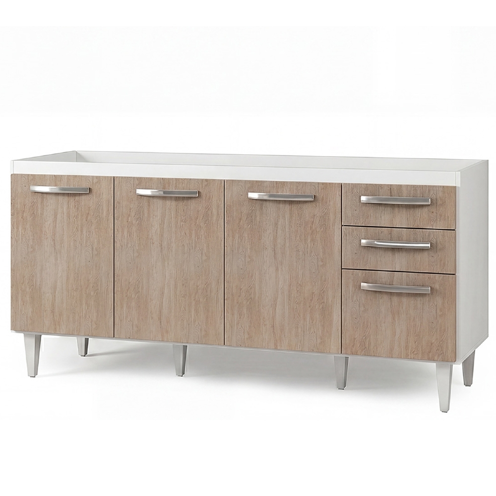 Balcão Gabinete Para Pia 160cm Áustria sem Tampo 4 Portas 2 Gavetas Branco/Castanho - Lumil Móveis