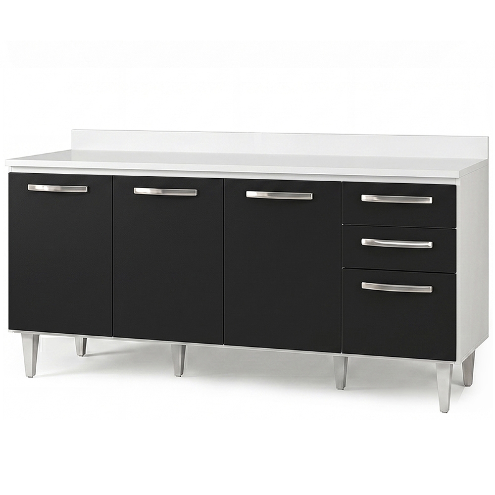 Balcão Gabinete 160cm com Tampo Áustria Branco/Preto - Lumil