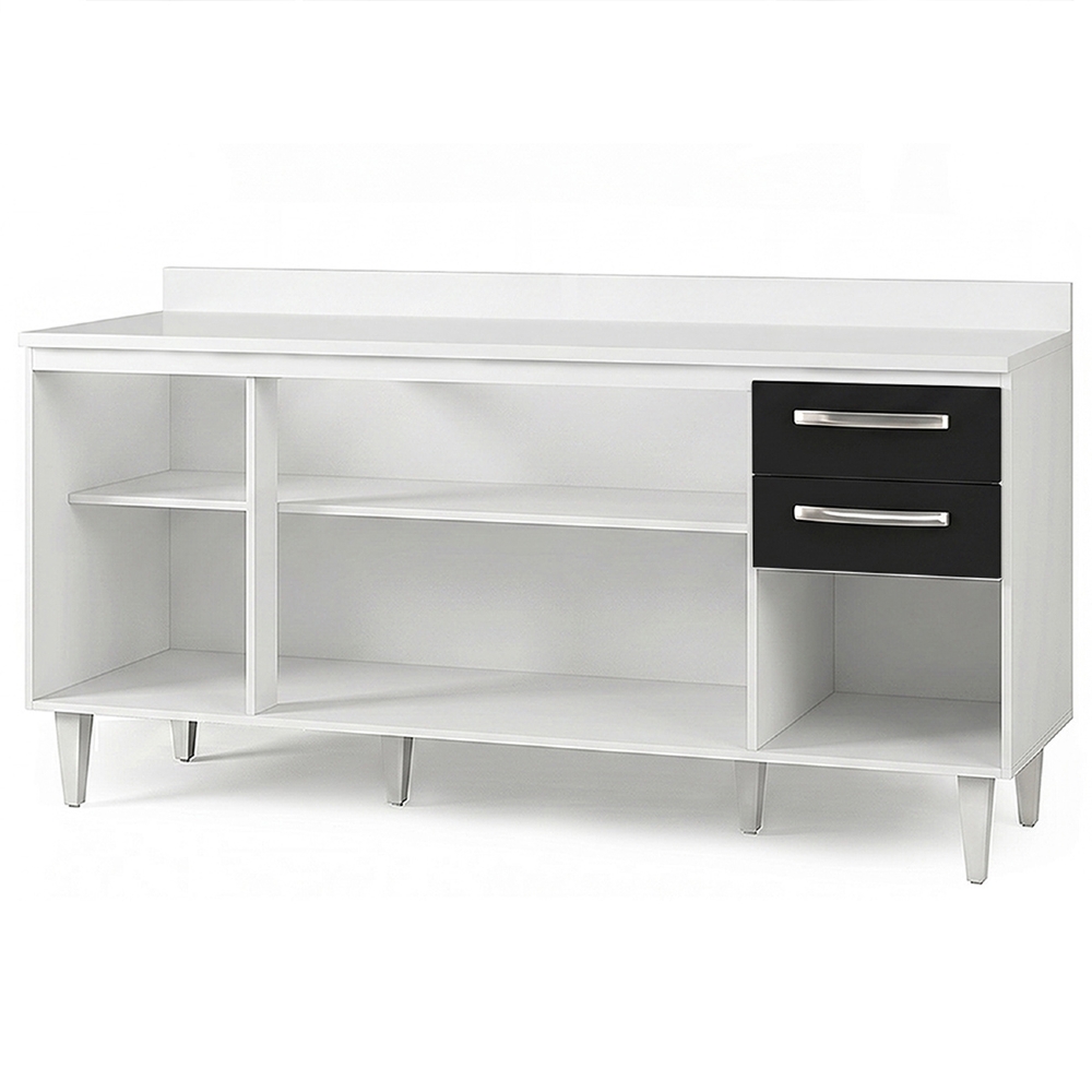 Balcão Gabinete 160cm com Tampo Áustria Branco/Preto - Lumil