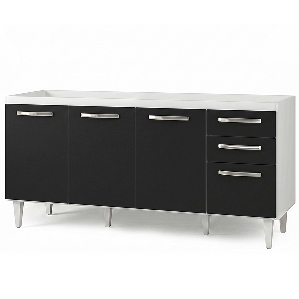 Balcão Gabinete Para Pia Áustria sem Tampo 160cm 4 Portas 2 Gavetas Branco/Preto - Lumil Móveis
