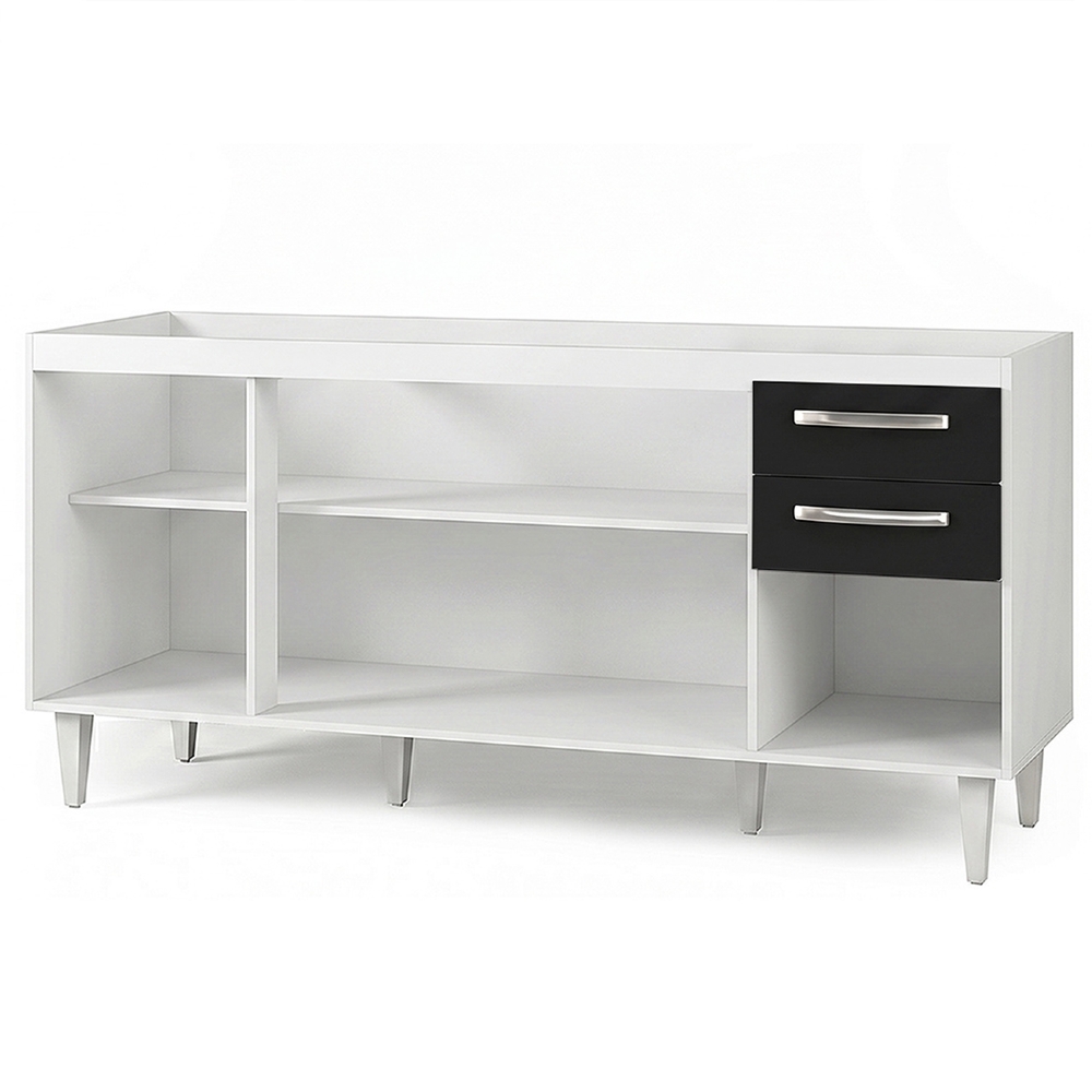Balcão Gabinete Para Pia Áustria sem Tampo 160cm 4 Portas 2 Gavetas Branco/Preto - Lumil Móveis