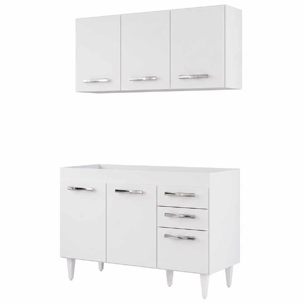 Armário Aéreo Honduras e Balcão Gabinete 120cm Suécia Branco - Lumil Móveis