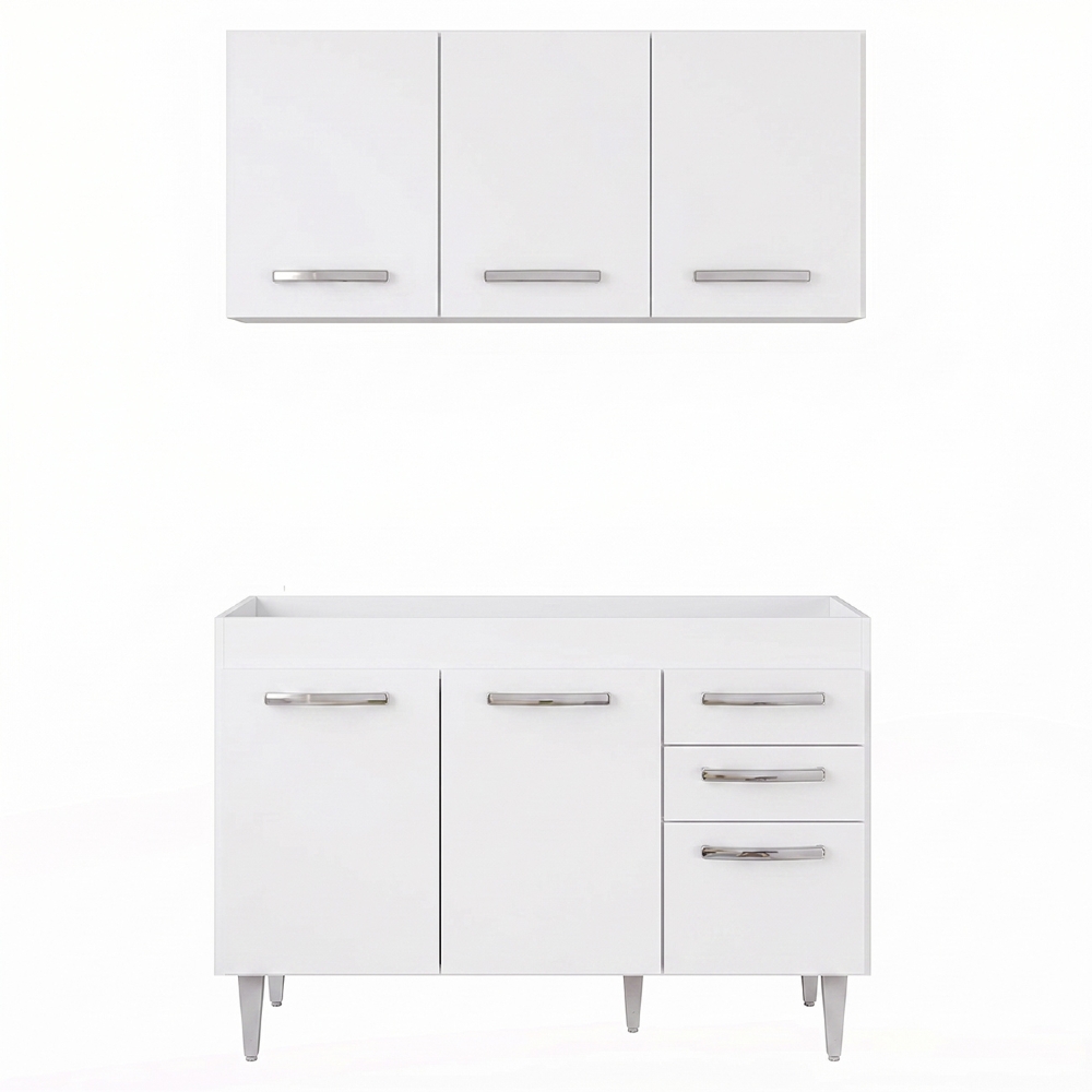 Armário Aéreo Honduras e Balcão Gabinete 120cm Suécia Branco - Lumil Móveis