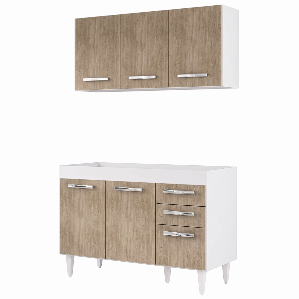 Armário Aéreo Honduras e Balcão Gabinete Para Pia 120cm Suécia Branco/Castanho - Lumil Móveis