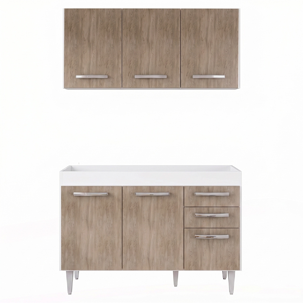 Armário Aéreo Honduras e Balcão Gabinete Para Pia 120cm Suécia Branco/Castanho - Lumil Móveis