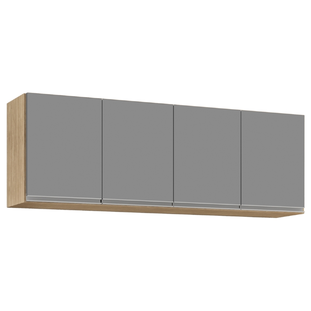 Armário de Cozinha Aéreo 160cm 4 Portas Nevada Castanho/Cinza - Lumil