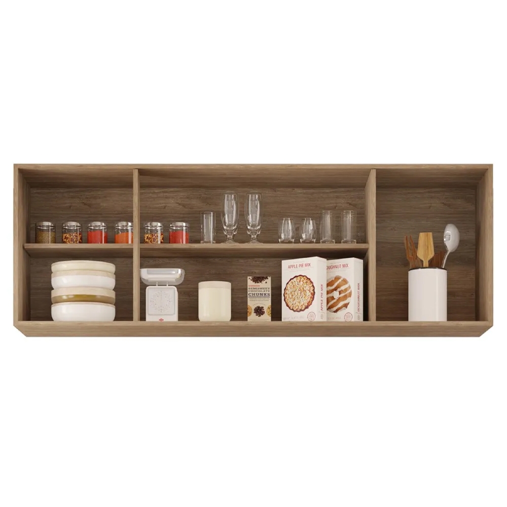 Armário de Cozinha Aéreo 160cm 4 Portas Nevada Castanho/Cinza - Lumil