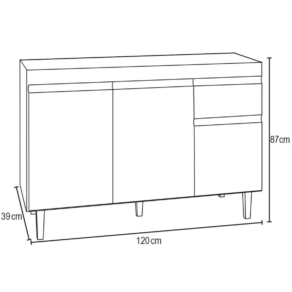 Balcão Gabinete 120cm Com Tampo 3 Portas 1 Gaveta Arizona Castanho/Preto - Lumil Móveis