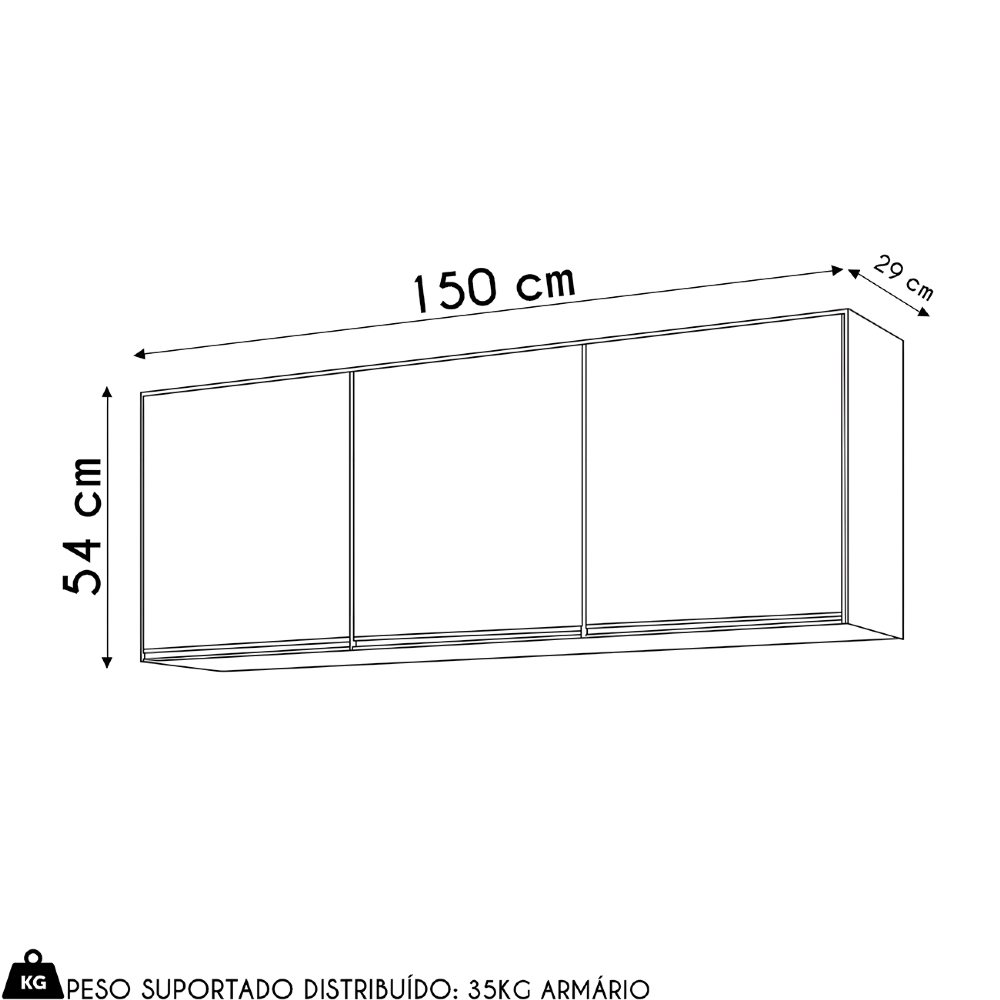 Armário de Cozinha Aéreo 150cm 3 Portas Argélia Cinza Claro - Lumil