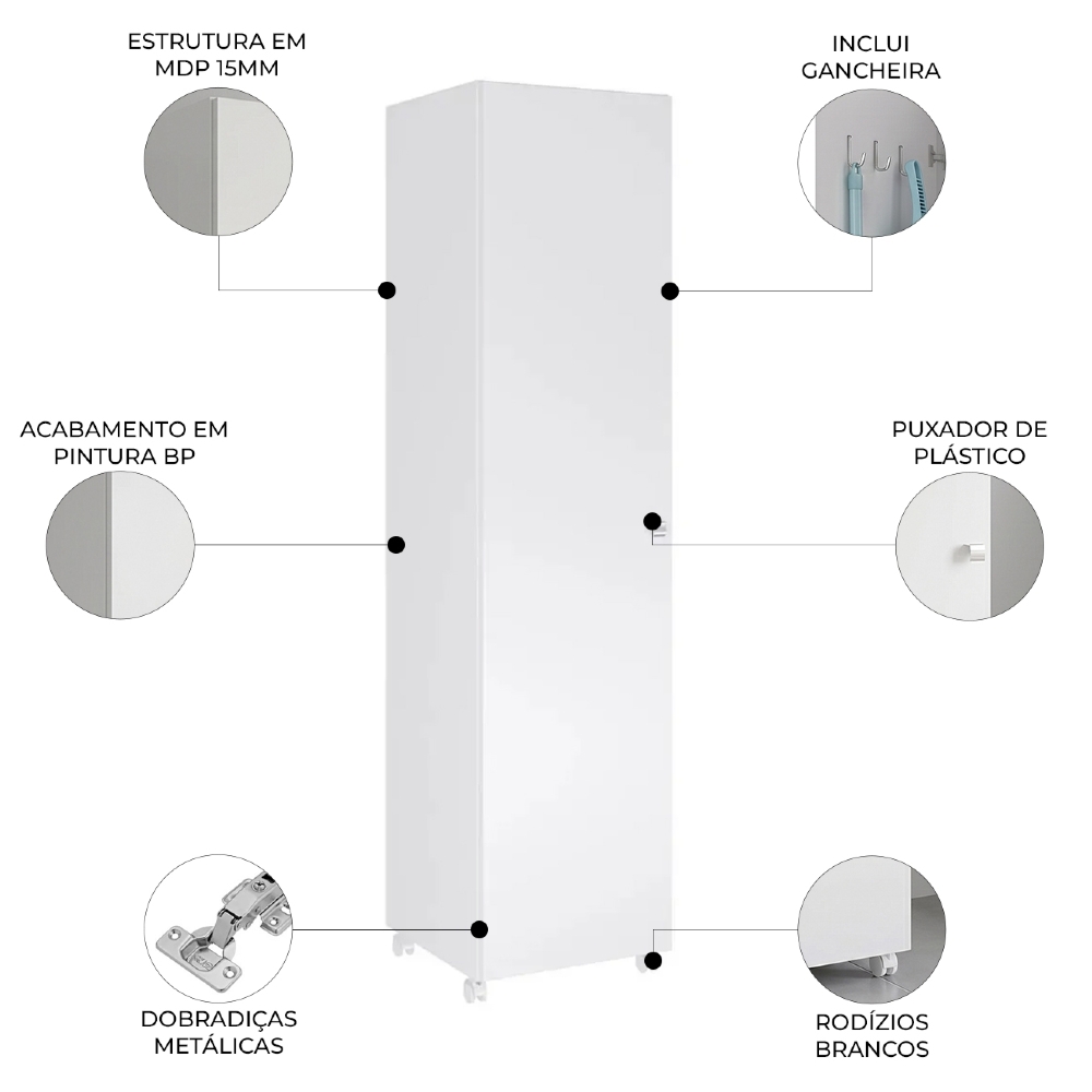 Armário Multiuso Lavanderia 1 Porta Branco   - Art In Móveis