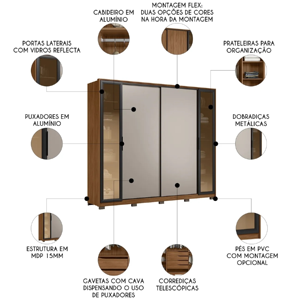 Guarda Roupa Casal 267cm Loreto Flex D02 Nogueira/Nude - Mpozenato