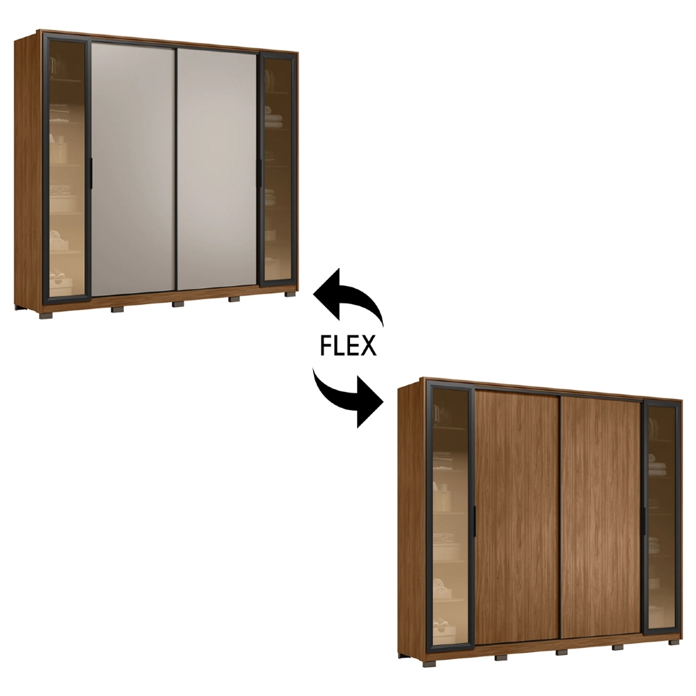 Guarda Roupa Casal 267cm Loreto Flex D02 Nogueira/Nude - Mpozenato