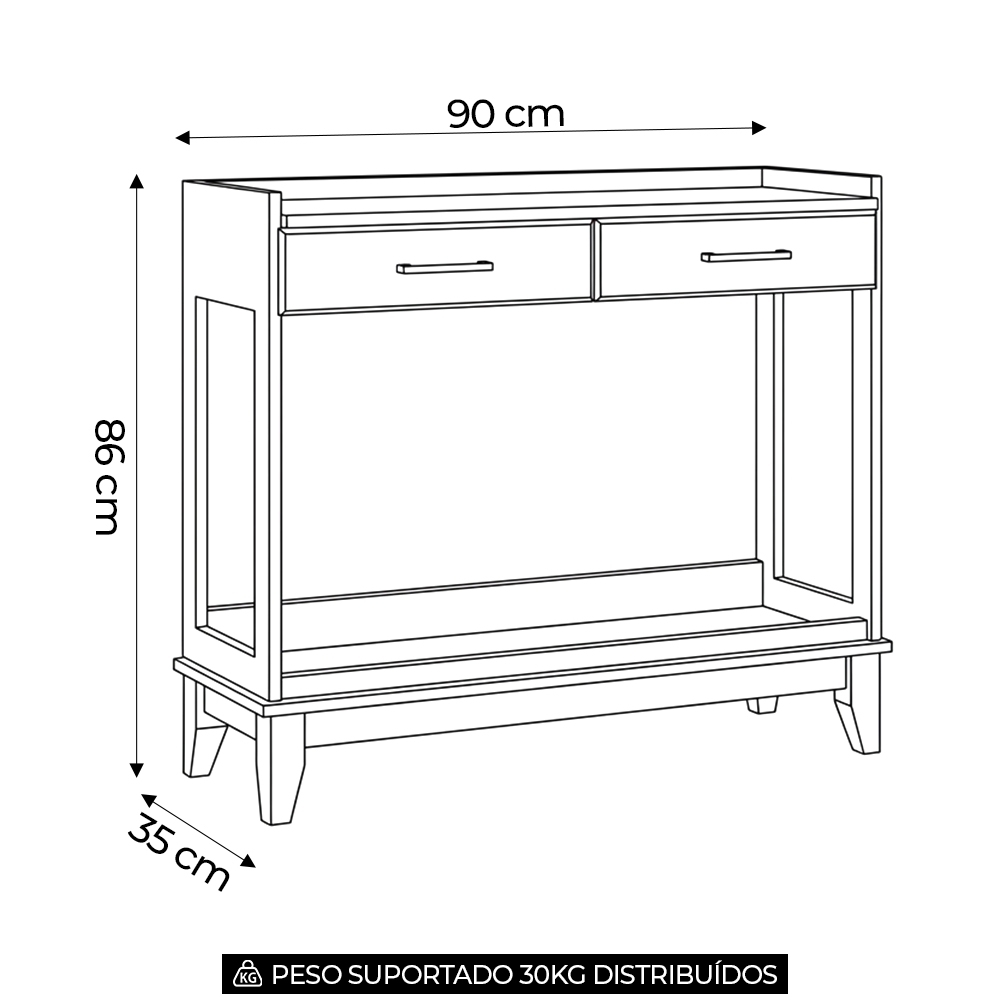 Aparador Sala 90cm 2 Gavetas Storage Carvalho/Preto Z25 - Mpozenato