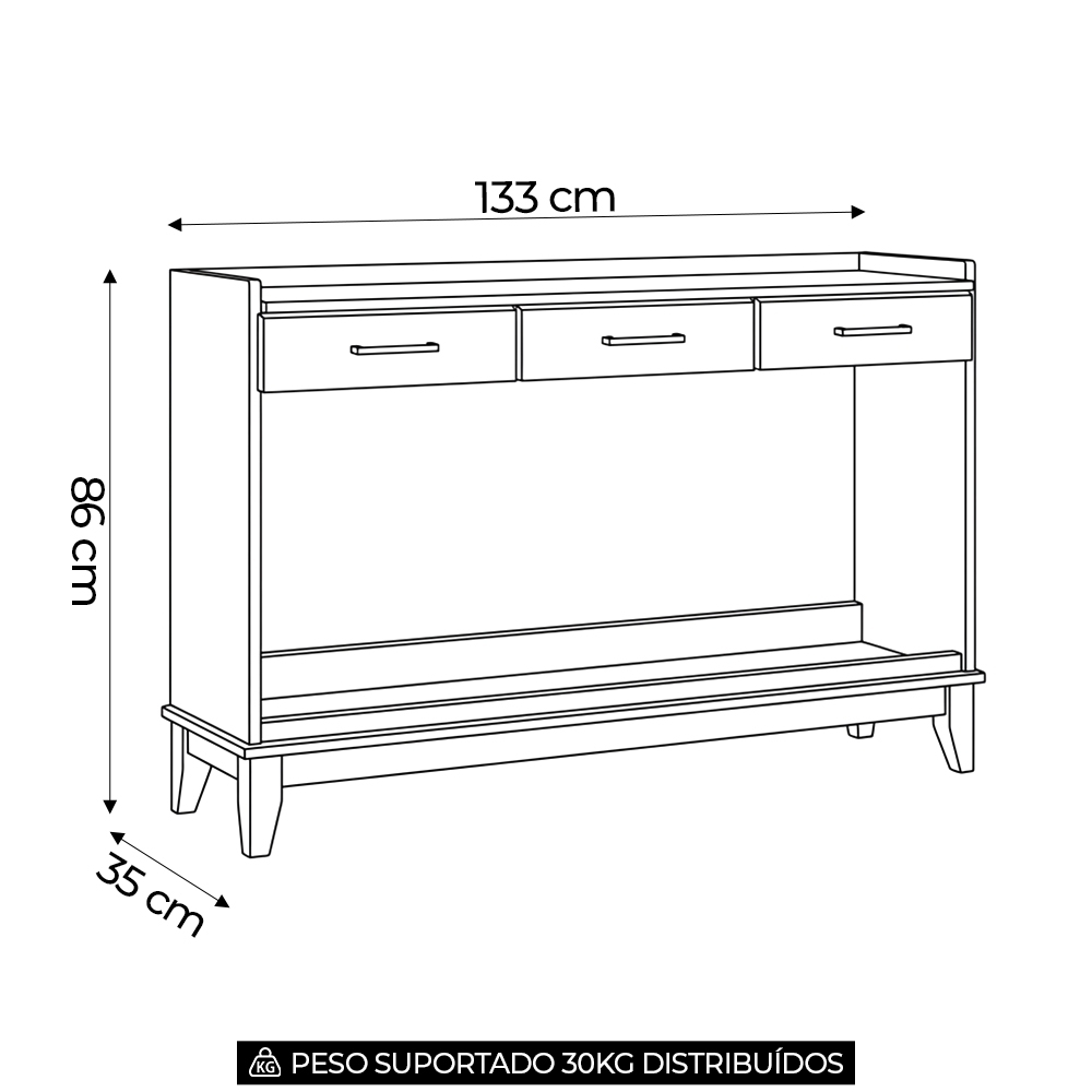 Aparador Sala 135cm 3 Gavetas Storage Carvalho/Preto Z25 - Mpozenato