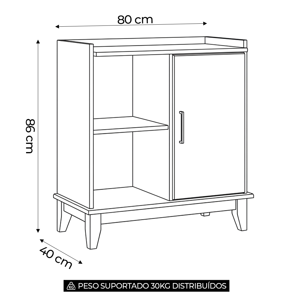 Balcão Aparador Bar 81cm 1 Porta Storage Carvalho/Preto Z25 - Mpozenato
