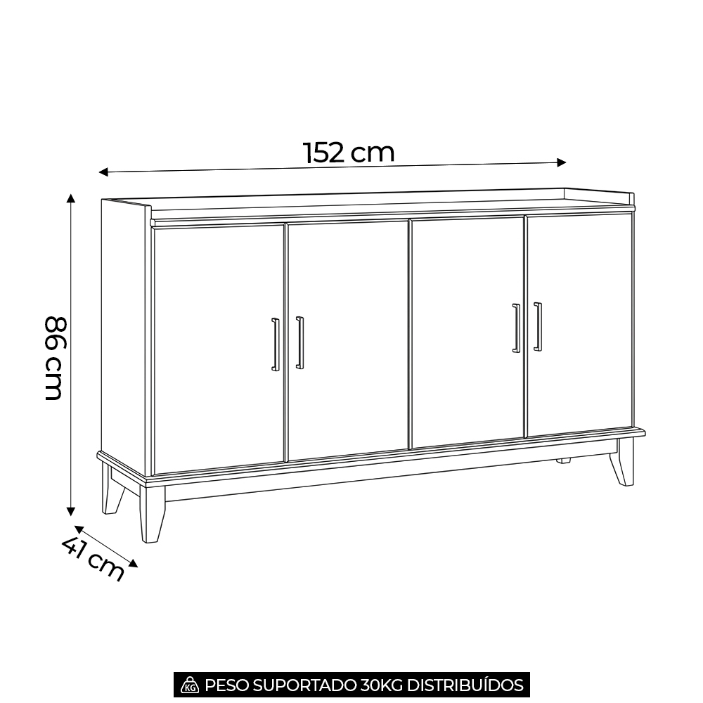 Buffet Aparador 152cm 4 Portas Storage Carvalho/Preto Z25 - Mpozenato