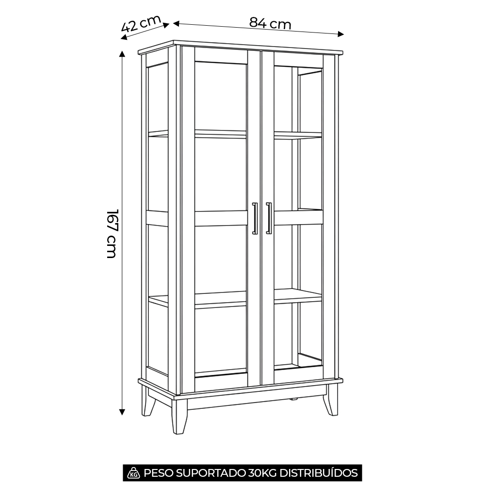 Cristaleira Portas de Vidro 84cm Storage Carvalho/Preto Z25 - Mpozenato