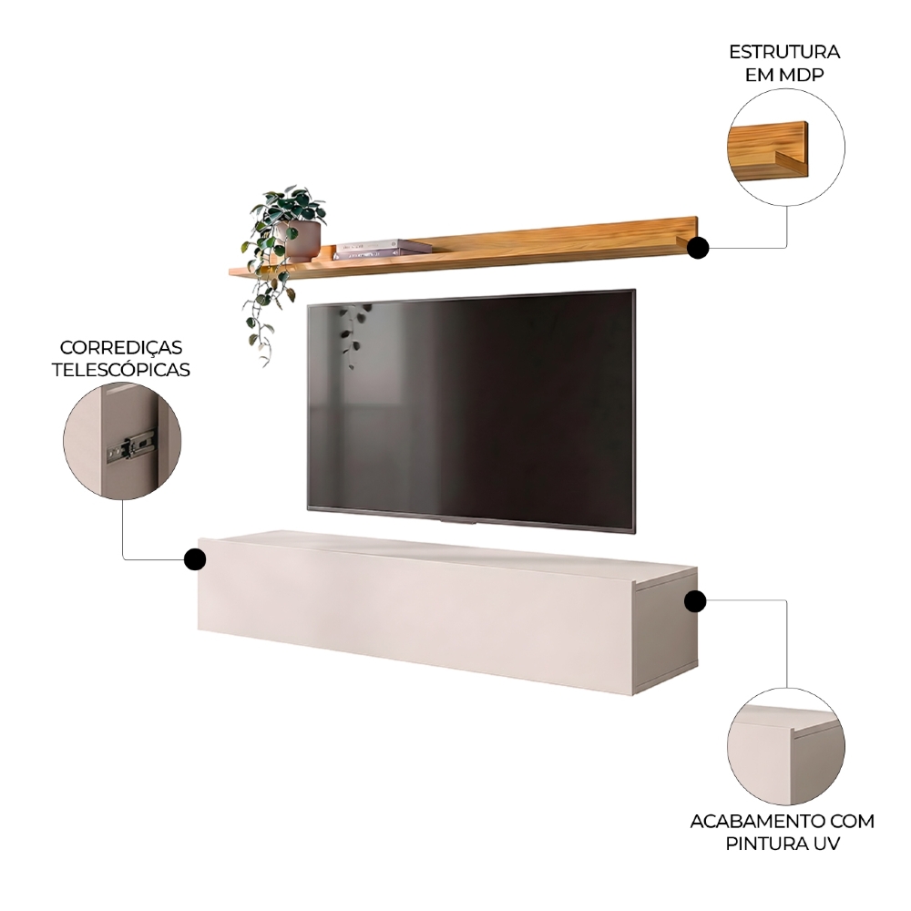 Bancada Suspensa e Prateleira 99cm Slat M20 Cinamomo/Off - Mpozenato