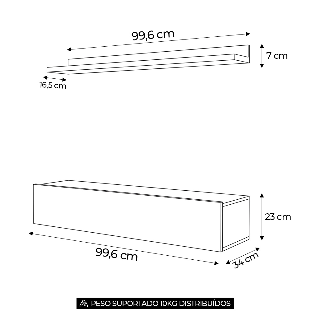 Bancada Suspensa e Prateleira 99cm Slat M20 Cinamomo/Off - Mpozenato