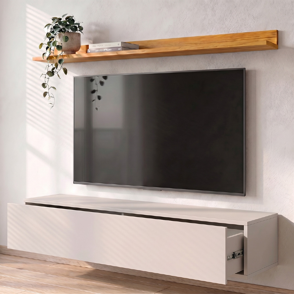 Bancada Suspensa e Prateleira 99cm Slat M20 Cinamomo/Off - Mpozenato