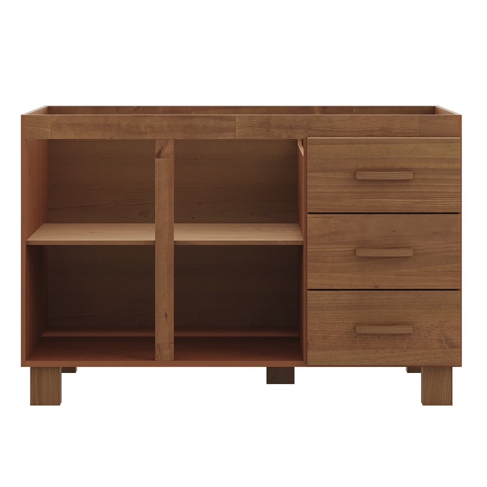 Balcão de Cozinha Para Pia 120cm 3 Gavetas Madeira Giana Castanho F07 - Mpozenato