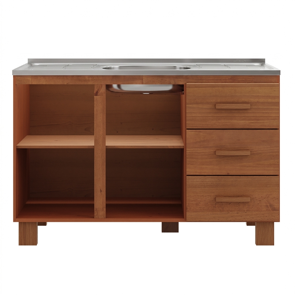 Balcão de Cozinha Com Pia 120cm 3 Gavetas Giana Castanho F07 - Mpozenato