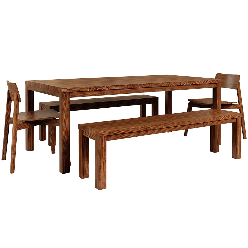 Mesa Madeira 180cm 2 Bancos e 2 Cadeiras Floris Castanho F07 - Mpozenato