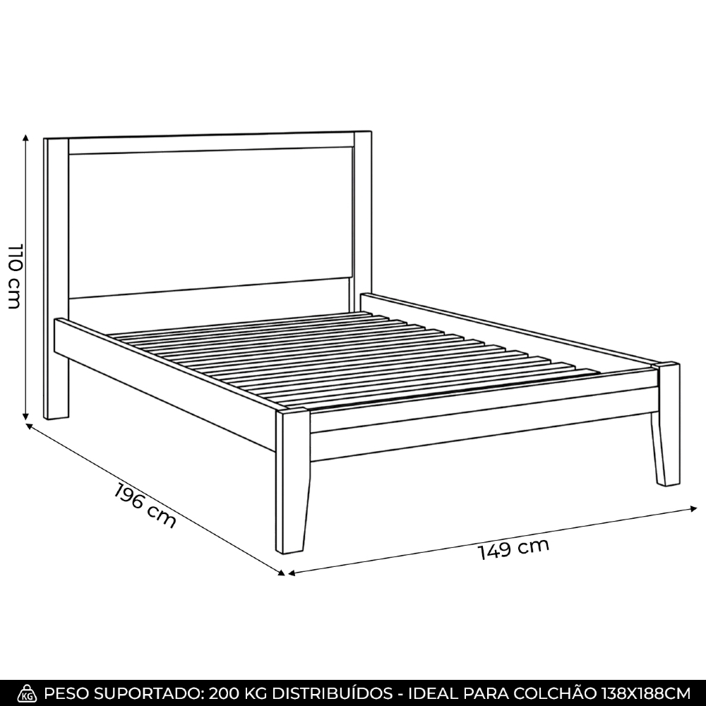Cama Casal 140cm Madeira Maciça Lazio Branco F07 - Mpozenato