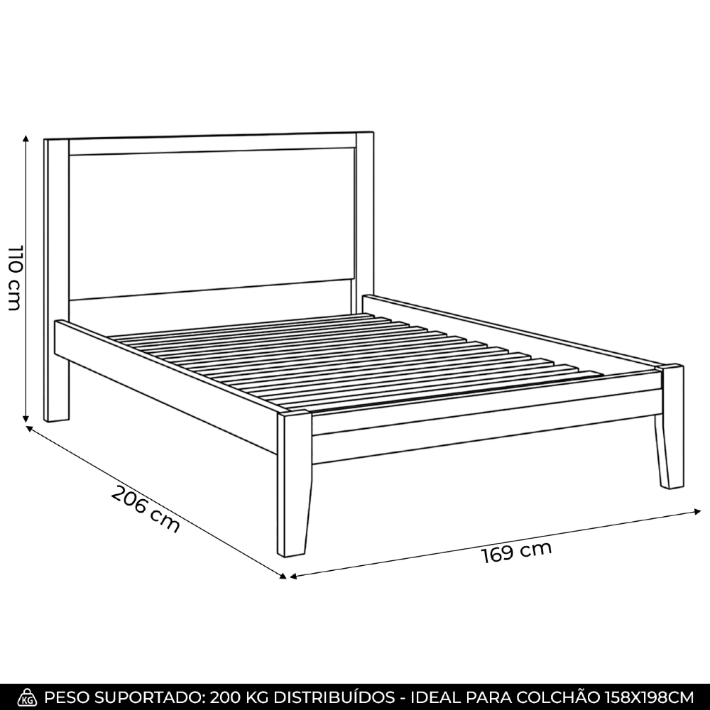Cama Casal Queen 160cm Madeira Maciça Lazio Branco F07 - Mpozenato