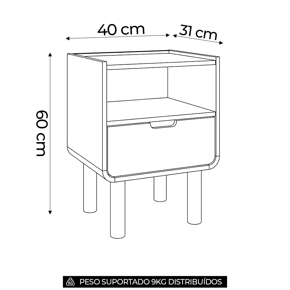 Mesa Cabeceira Quarto 40cm 1 Gaveta Pé Madeira Luara Hanover A10 - Mpozenato