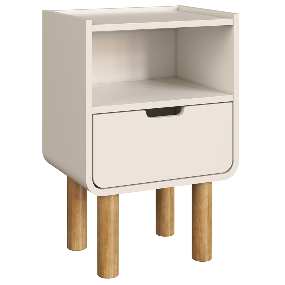 Mesa Cabeceira Quarto 40cm 1 Gaveta Pé Madeira Luara Off White A10 - Mpozenato