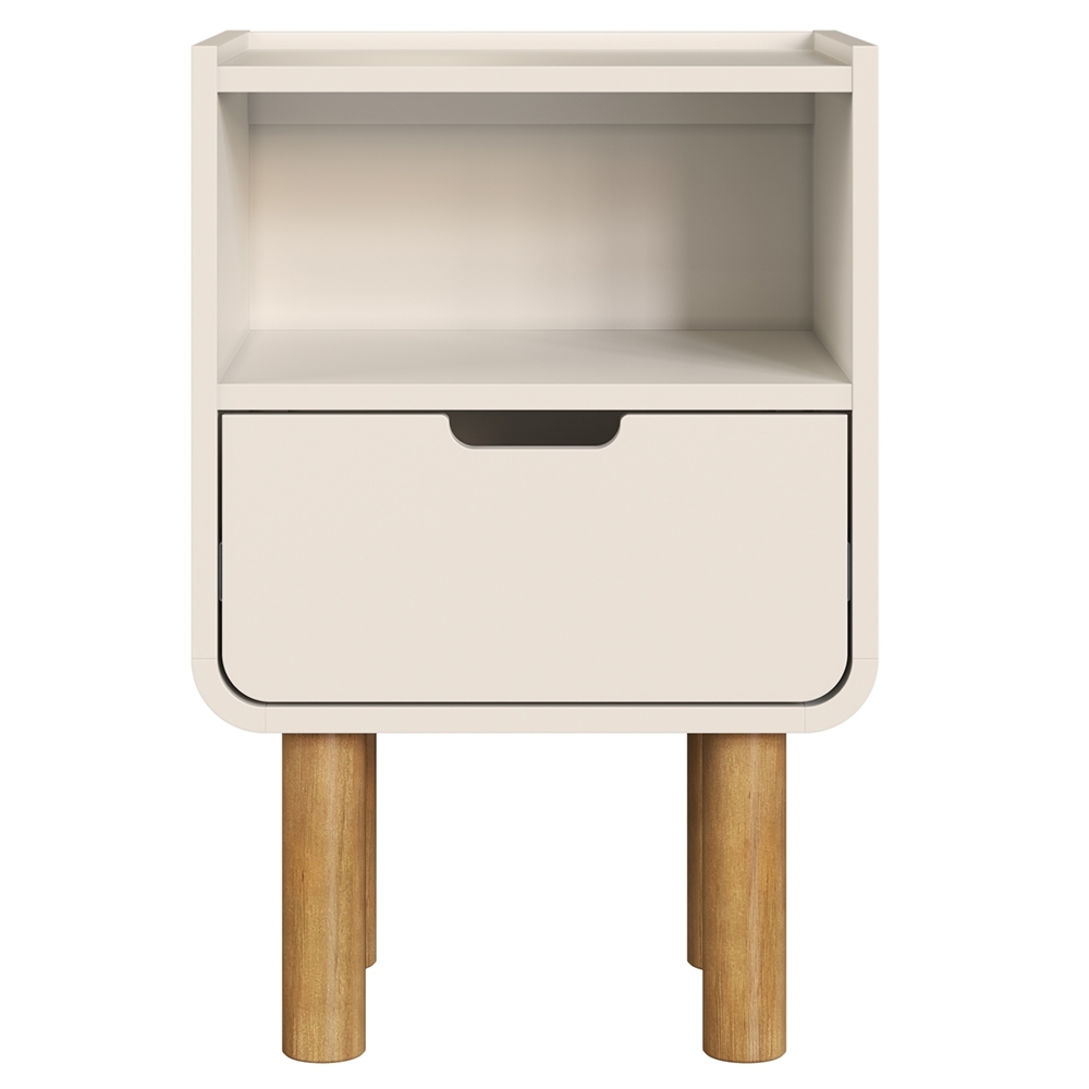 Mesa Cabeceira Quarto 40cm 1 Gaveta Pé Madeira Luara Off White A10 - Mpozenato