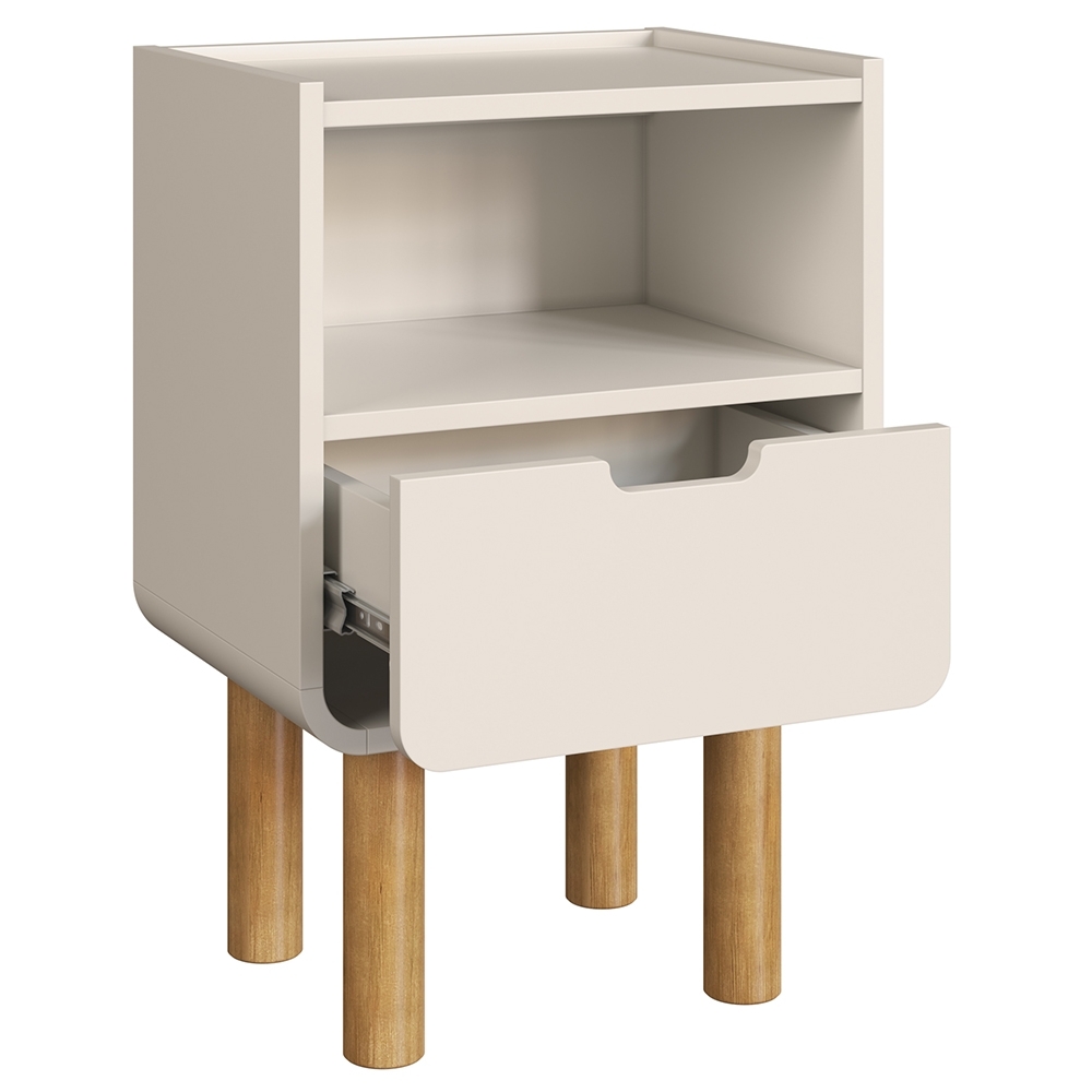 Mesa Cabeceira Quarto 40cm 1 Gaveta Pé Madeira Luara Off White A10 - Mpozenato