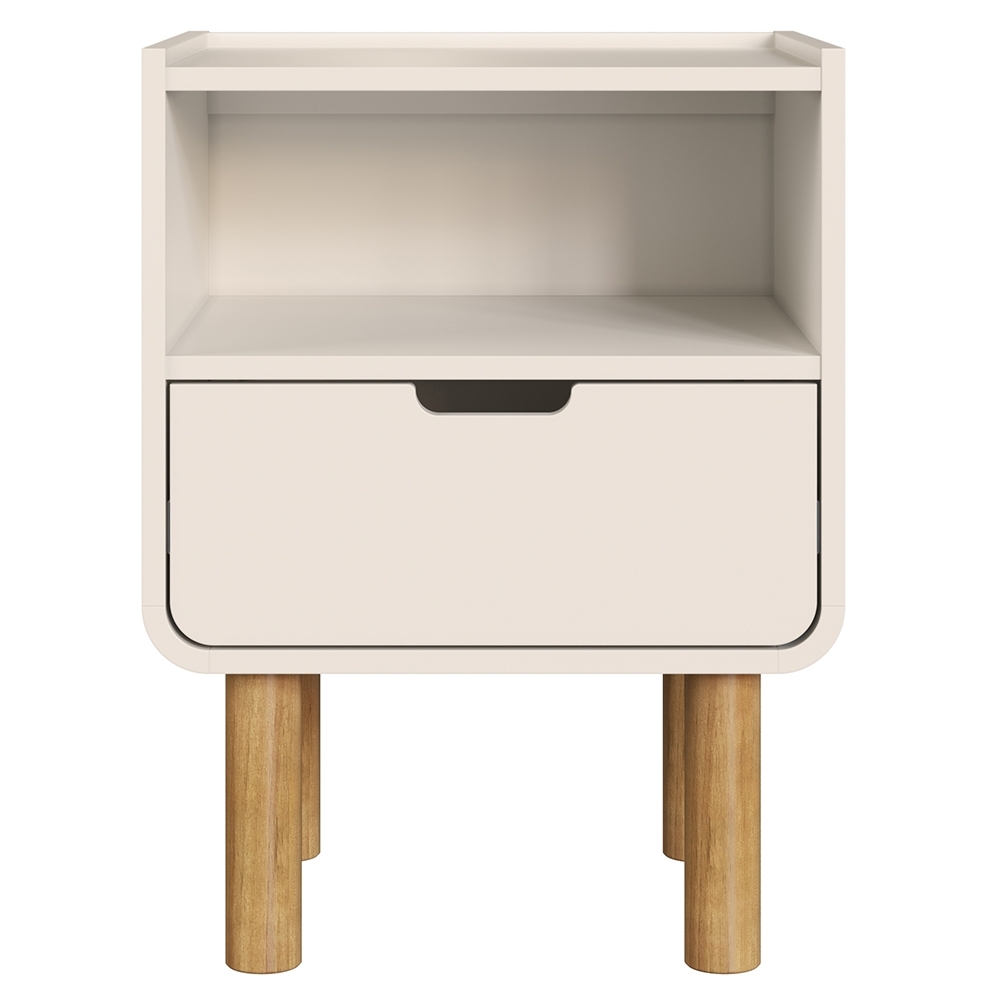 Mesa Cabeceira Quarto 45cm 1 Gaveta Pé Madeira Luara Off White A10 - Mpozenato