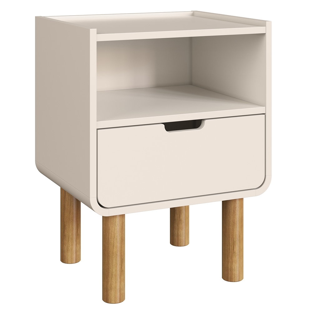 Mesa Cabeceira Quarto 45cm 1 Gaveta Pé Madeira Luara Off White A10 - Mpozenato