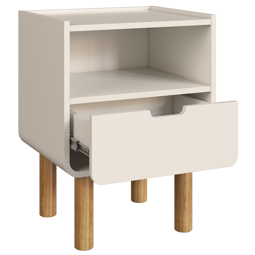 Mesa Cabeceira Quarto 45cm 1 Gaveta Pé Madeira Luara Off White A10 - Mpozenato