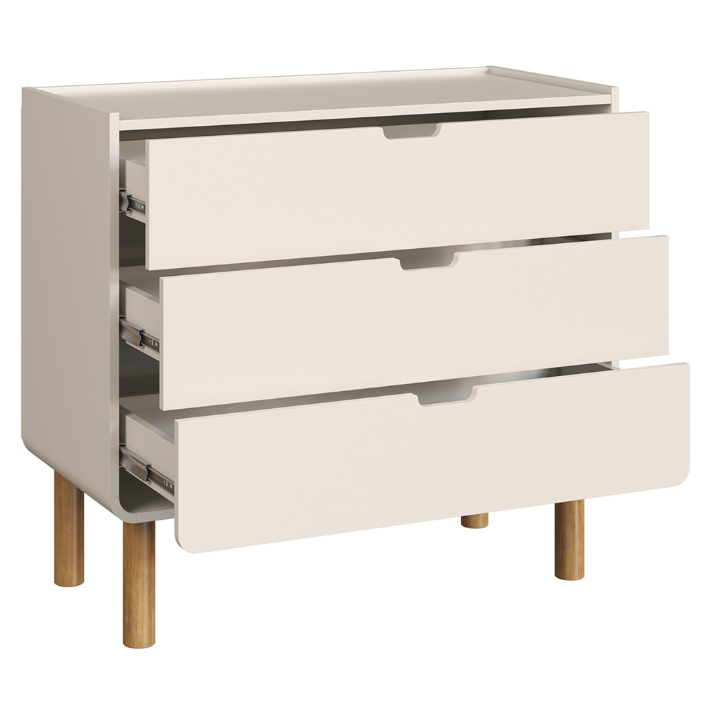 Cômoda Quarto 90cm 3 Gavetas Pé Madeira Luara Off White A10 - Mpozenato