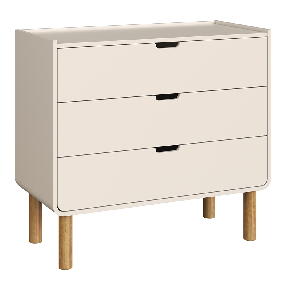 Cômoda Quarto 90cm 3 Gavetas Pé Madeira Luara Off White A10 - Mpozenato