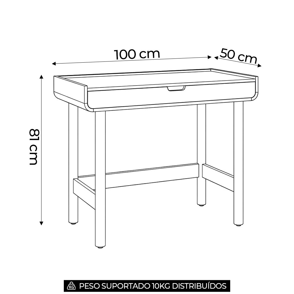 Mesa Escrivaninha 100cm 1 Gaveta Pé Madeira Luara Hanover A10 - Mpozenato