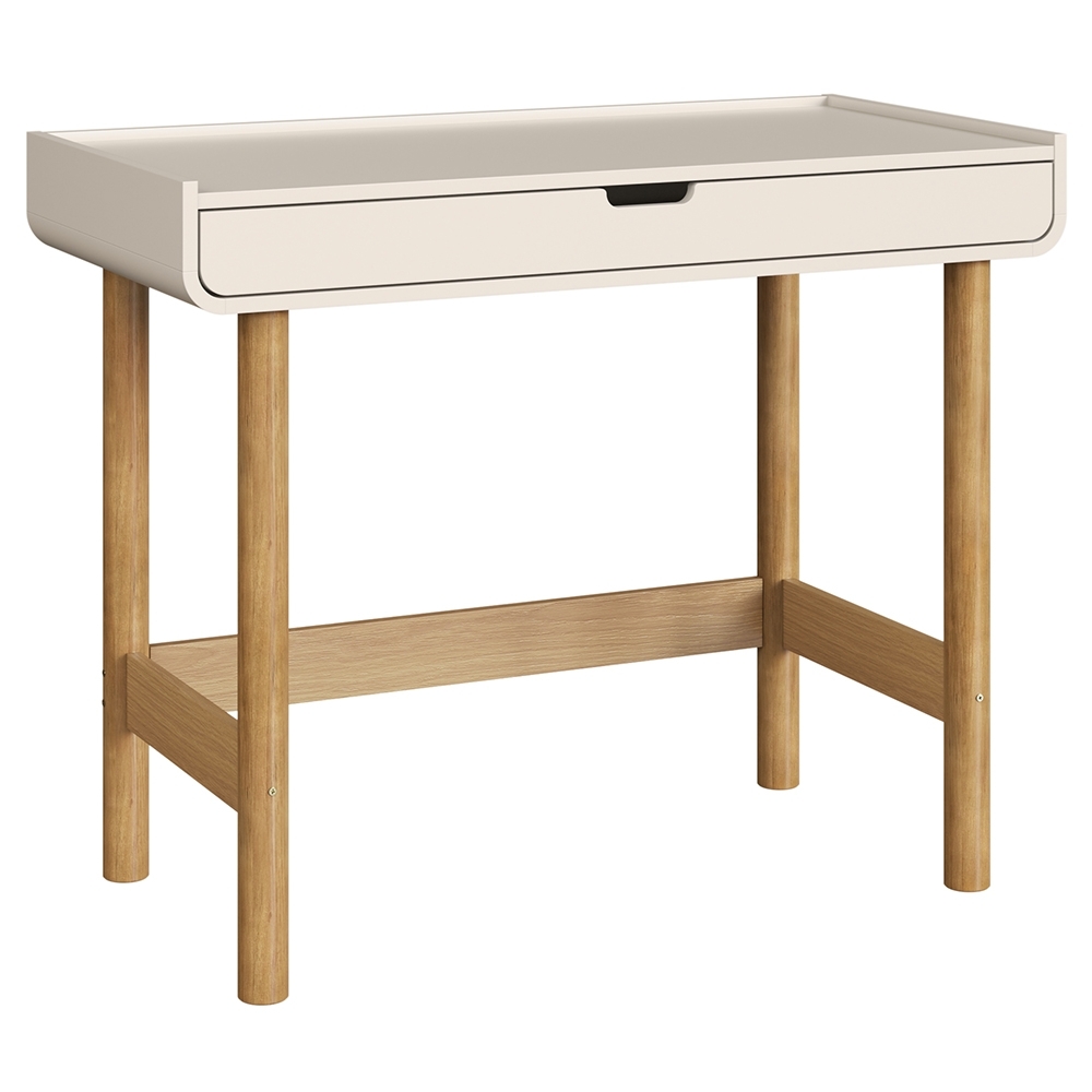 Mesa Escrivaninha 100cm 1 Gaveta Pé Madeira Luara Off White A10 - Mpozenato