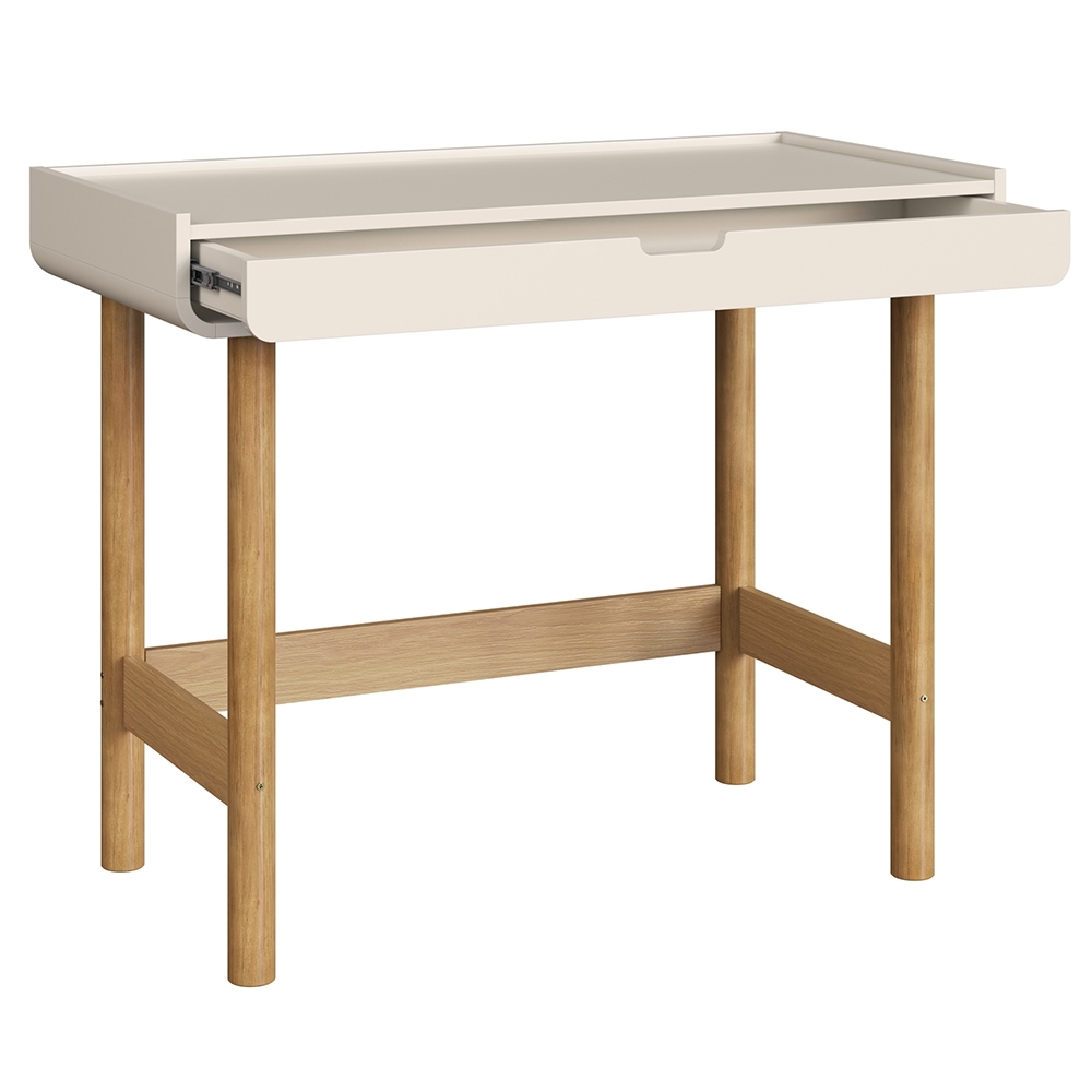 Mesa Escrivaninha 100cm 1 Gaveta Pé Madeira Luara Off White A10 - Mpozenato