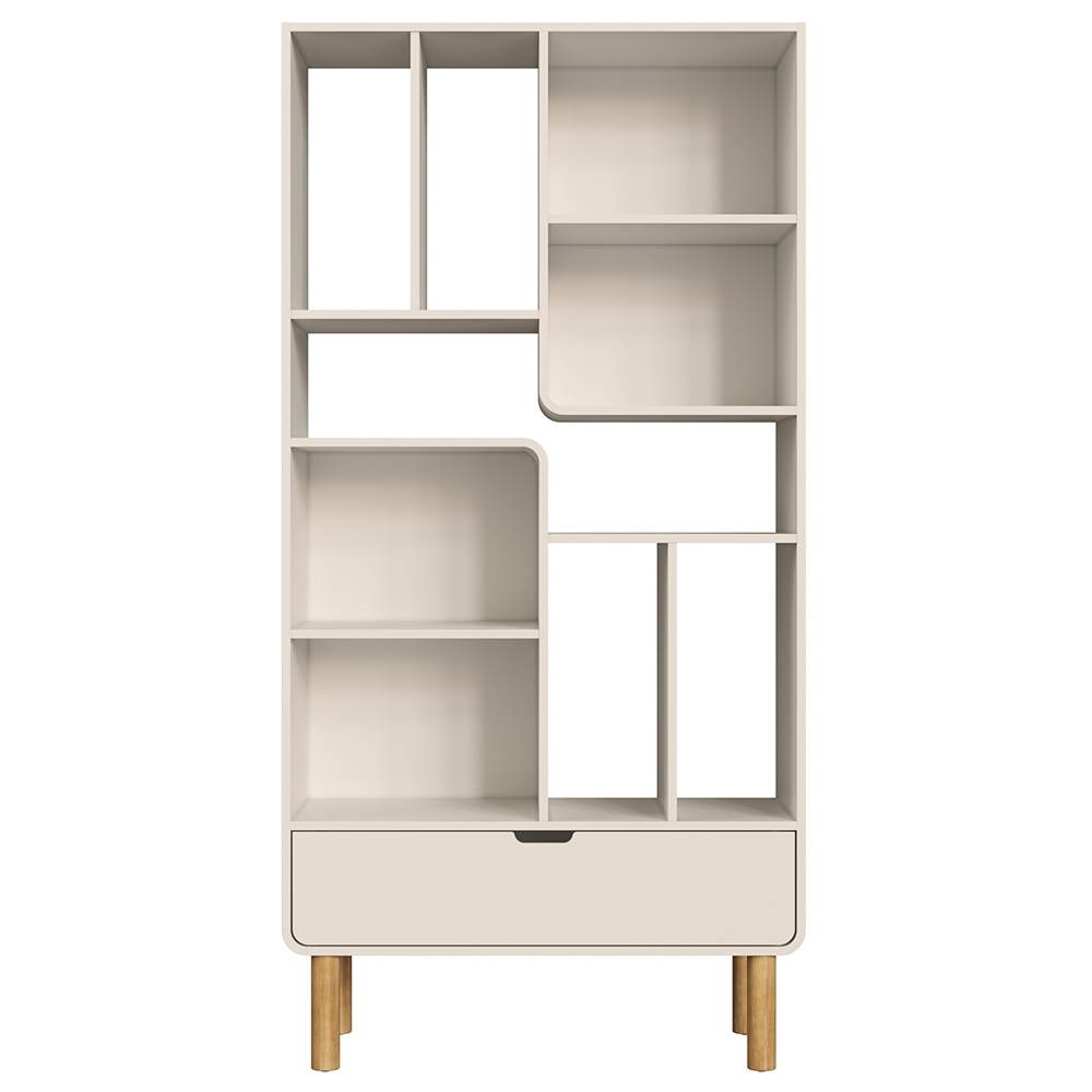 Estante Livreiro 90cm 1 Gaveta Pé Madeira Luara Off White A10 - Mpozenato