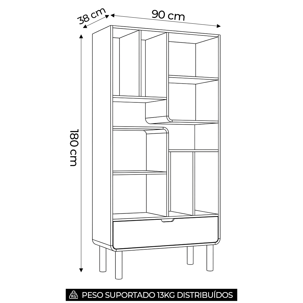 Estante Livreiro 90cm 1 Gaveta Pé Madeira Luara Off White A10 - Mpozenato