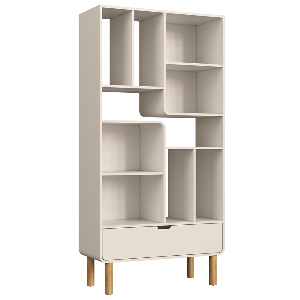 Estante Livreiro 90cm 1 Gaveta Pé Madeira Luara Off White A10 - Mpozenato