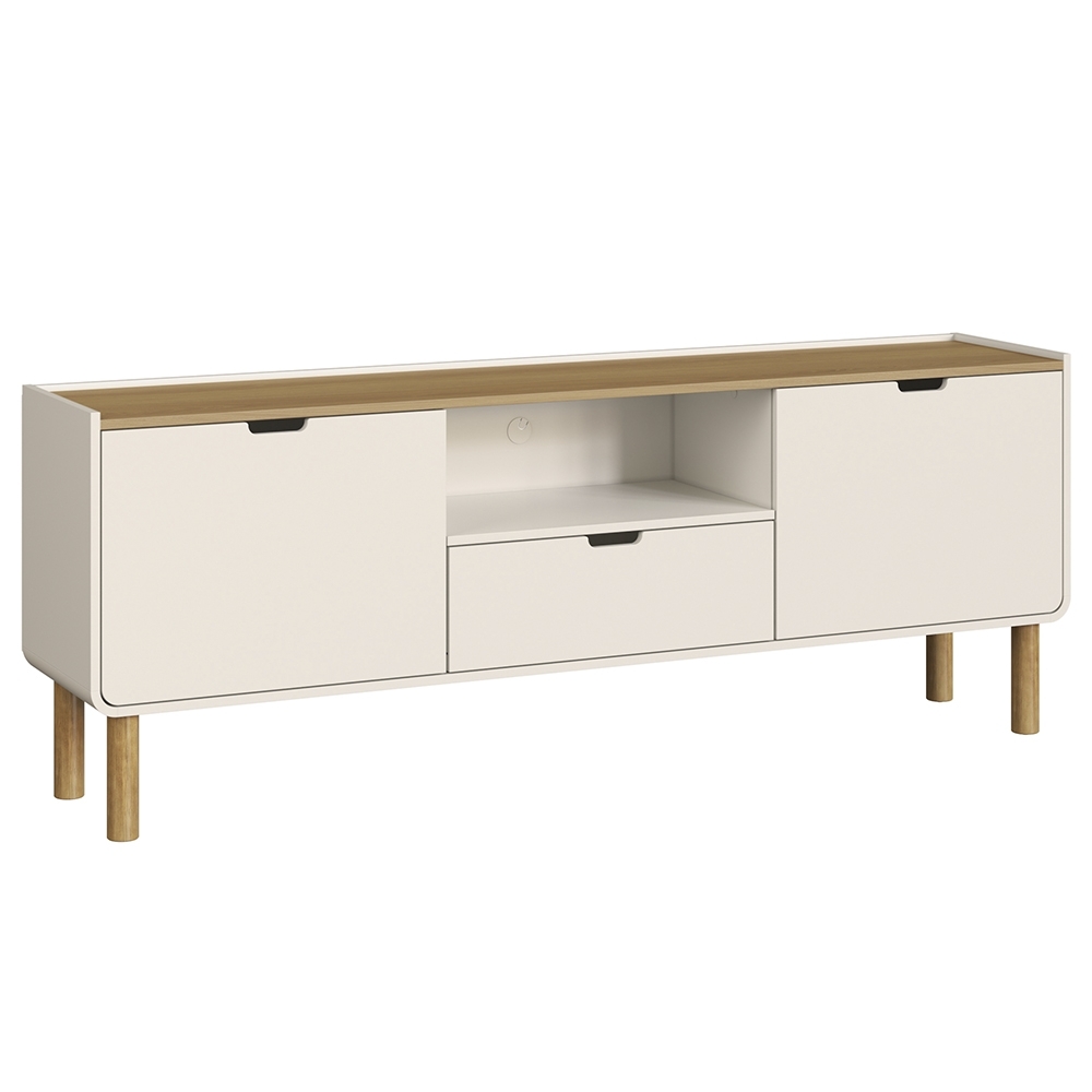 Rack TV 65 Pol 180cm 2 Portas Pé Madeira Luara Hanover/Off White A10 - Mpozenato